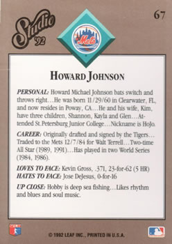 Howard Johnson  baseball card collectible - Main Image 2