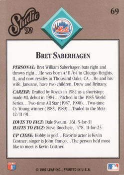 Bret Saberhagen  baseball card collectible - Main Image 2