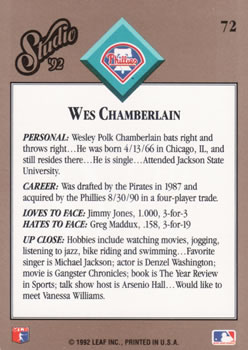 Wes Chamberlain  baseball card collectible - Main Image 2