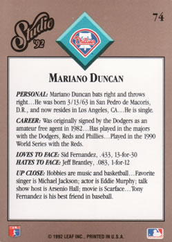 Mariano Duncan  baseball card collectible - Main Image 2