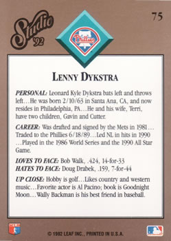 Lenny Dykstra  baseball card collectible - Main Image 2