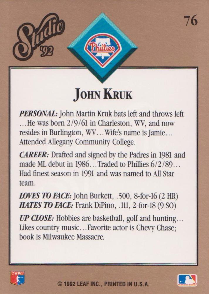 John Kruk  baseball card collectible - Main Image 2