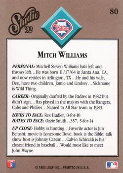 Mitch Williams  baseball card collectible - Main Image 2