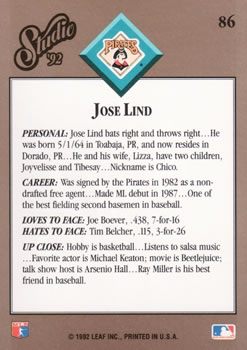 Jose Lind  baseball card collectible - Main Image 2