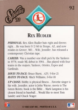 Rex Hudler  baseball card collectible - Main Image 2