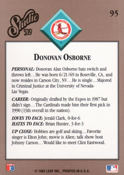 Donovan Osborne  baseball card collectible - Main Image 2