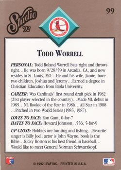 Todd Worrell  baseball card collectible - Main Image 2