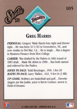 Greg Harris  baseball card collectible - Main Image 2