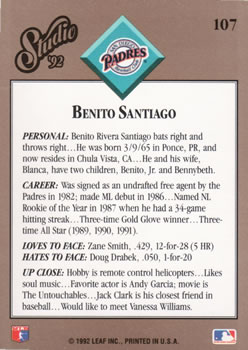 Benito Santiago  baseball card collectible - Main Image 2