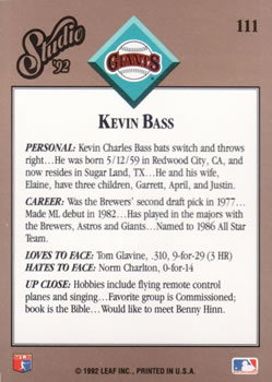 Kevin Bass  baseball card collectible - Main Image 2
