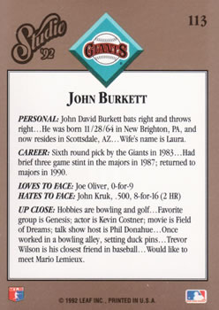 John Burkett  baseball card collectible - Main Image 2