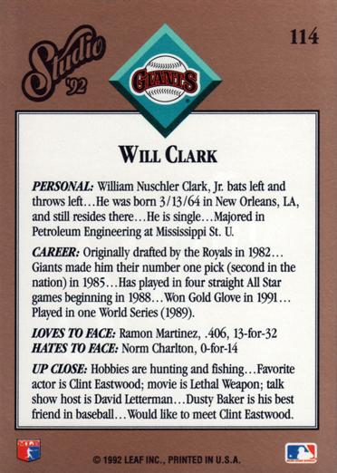 Will Clark  baseball card collectible - Main Image 2