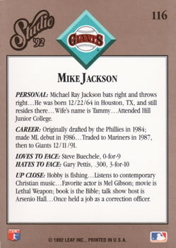 Mike Jackson  baseball card collectible - Main Image 2