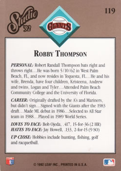 Robby Thompson  baseball card collectible - Main Image 2