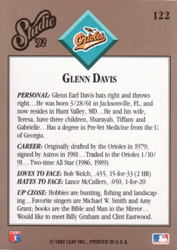 Glenn Davis  baseball card collectible - Main Image 2