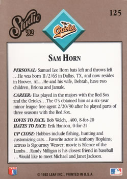 Sam Horn  baseball card collectible - Main Image 2