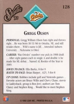 Gregg Olson  baseball card collectible - Main Image 2