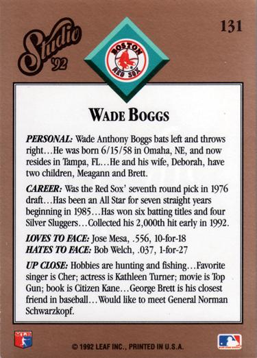 Wade Boggs  baseball card collectible - Main Image 2