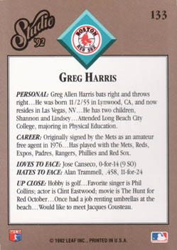 Greg Harris  baseball card collectible - Main Image 2