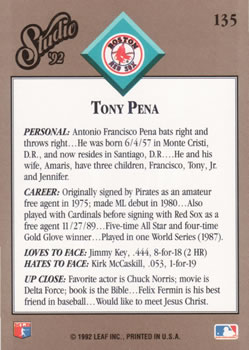 Tony Pena  baseball card collectible - Main Image 2