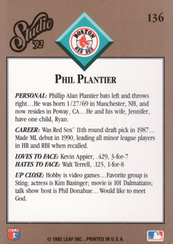 Phil Plantier  baseball card collectible - Main Image 2