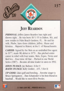 Jeff Reardon  baseball card collectible - Main Image 2