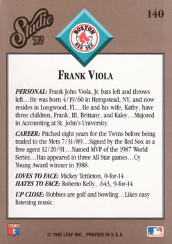 Frank Viola  baseball card collectible - Main Image 2