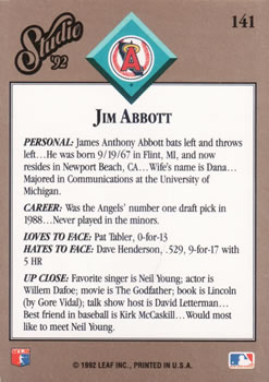 Jim Abbott  baseball card collectible - Main Image 2
