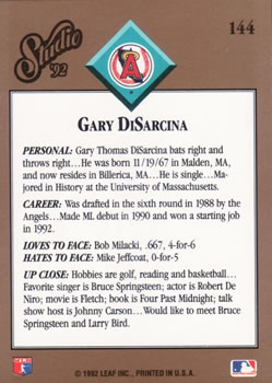 Gary DiSarcina  baseball card collectible - Main Image 2