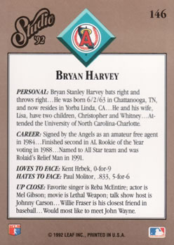 Bryan Harvey  baseball card collectible - Main Image 2