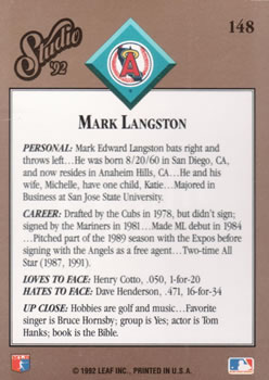 Mark Langston  baseball card collectible - Main Image 2