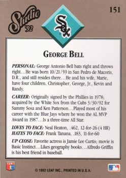 George Bell  baseball card collectible - Main Image 2