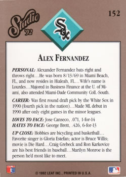 Alex Fernandez  baseball card collectible - Main Image 2