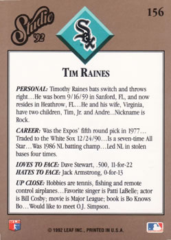 Tim Raines  baseball card collectible - Main Image 2