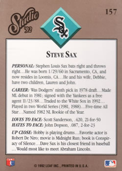 Steve Sax  baseball card collectible - Main Image 2