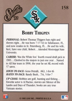 Bobby Thigpen  baseball card collectible - Main Image 2