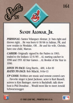 Sandy Alomar, Jr.  baseball card collectible - Main Image 2