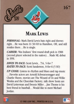 Mark Lewis  baseball card collectible - Main Image 2