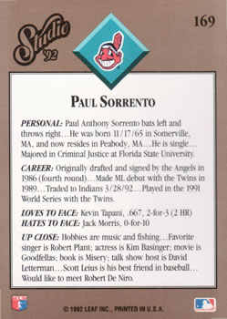 Paul Sorrento  baseball card collectible - Main Image 2