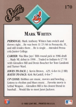 Mark Whiten  baseball card collectible - Main Image 2