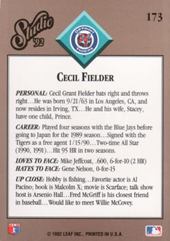 Cecil Fielder  baseball card collectible - Main Image 2