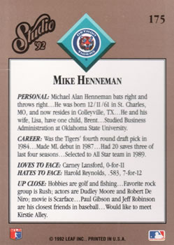 Mike Henneman  baseball card collectible - Main Image 2