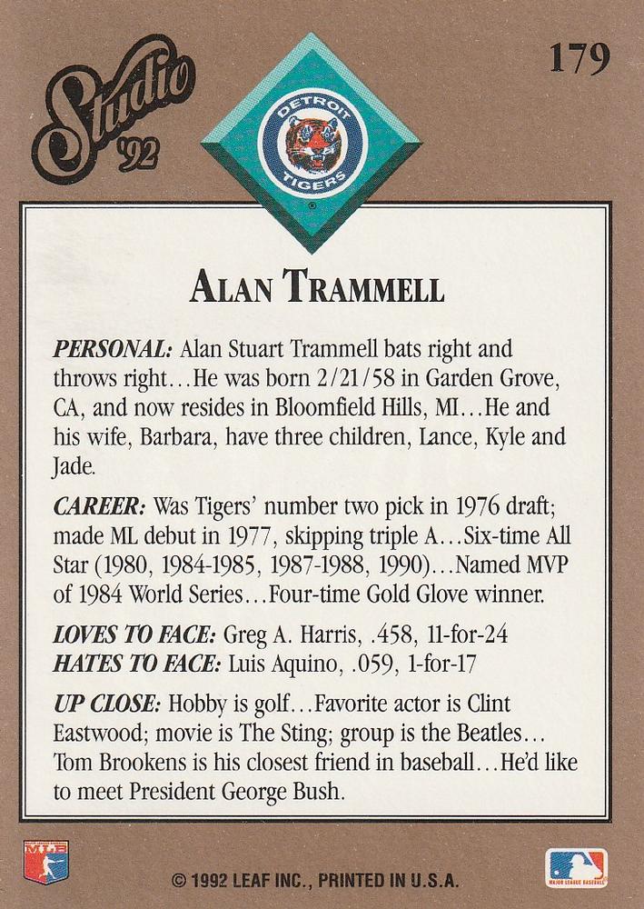 Alan Trammell  baseball card collectible - Main Image 2