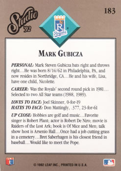 Mark Gubicza  baseball card collectible - Main Image 2