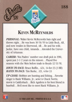 Kevin McReynolds  baseball card collectible - Main Image 2