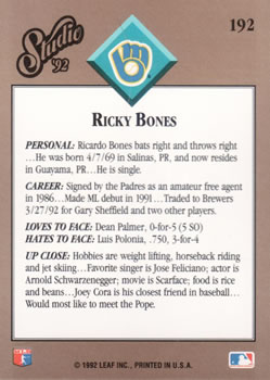 Ricky Bones  baseball card collectible - Main Image 2
