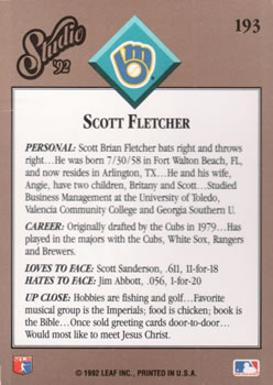 Scott Fletcher  baseball card collectible - Main Image 2