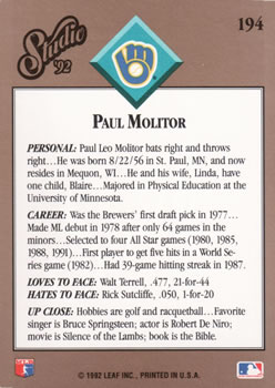 Paul Molitor  baseball card collectible - Main Image 2