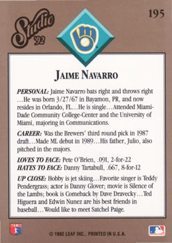 Jaime Navarro  baseball card collectible - Main Image 2