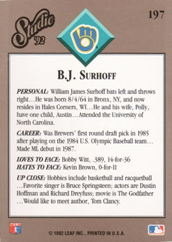 B.J. Surhoff  baseball card collectible - Main Image 2